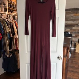 Lulu's Long Sleeve Wine Maxi Dress